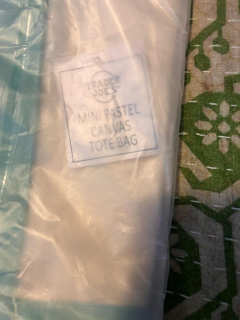 Trader Joe's White Tote with Teal Handles - Picture 2 of 5